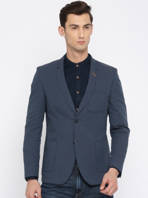 

The Indian Garage Co Navy Blue Self-Design Single-Breasted Slim Fit Casual Blazer