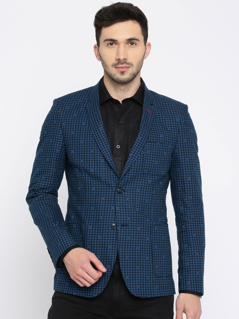 

The Indian Garage Co Blue & Black Checked Single-Breasted Slim Fit Casual Blazer