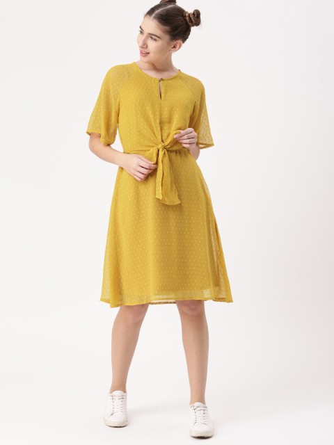 

DressBerry Women Mustard Self Design A-Line Dress