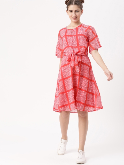 

DressBerry Women Red Printed A-Line Dress