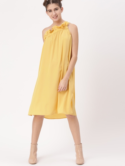 

DressBerry Women Yellow Solid One-Shoulder Dress