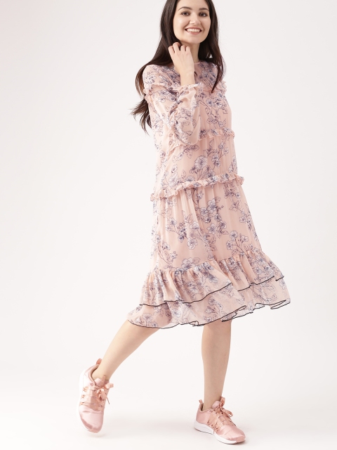 

DressBerry Women Peach-Coloured Printed A-Line Dress