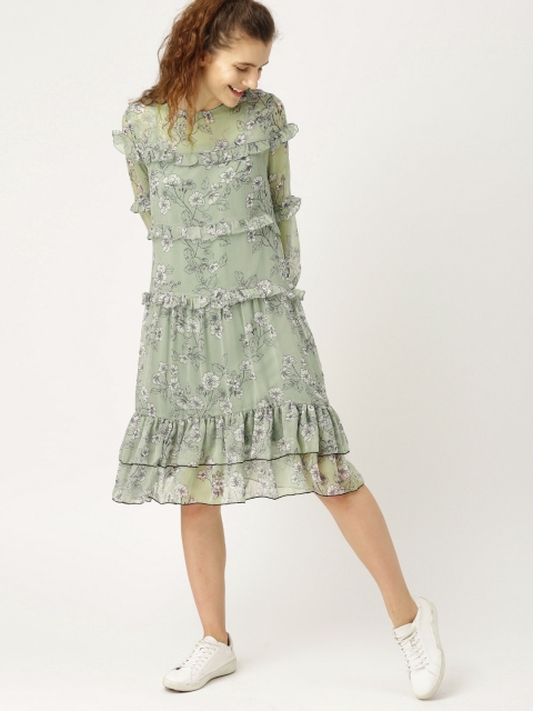 

DressBerry Women Green Printed A-Line Dress