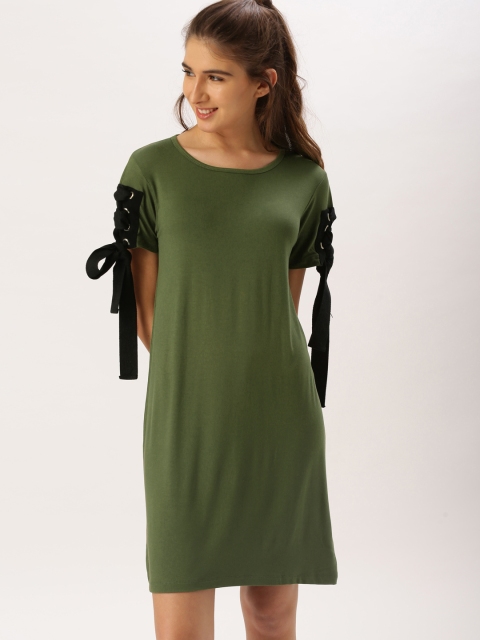 

DressBerry Women Olive Green Solid T-shirt Dress