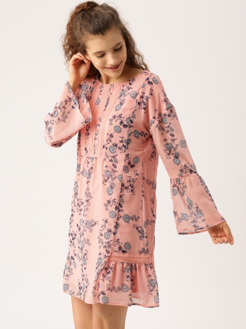 

DressBerry Women Peach-Coloured Printed A-Line Dress