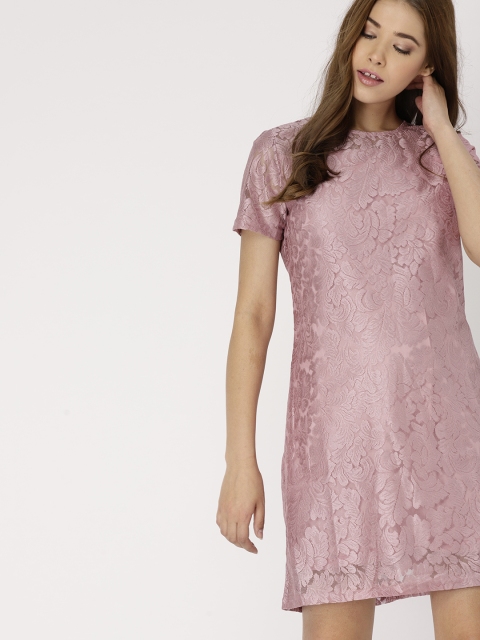 

DressBerry Women Pink Self-Design Shift Dress