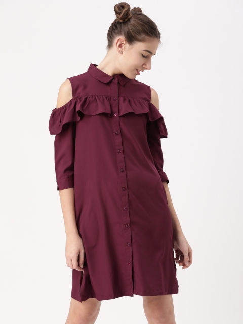 

DressBerry Women Burgundy Solid Shirt Dress