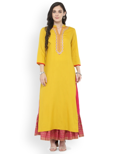 

Varanga Yellow Embroidered Kurta
