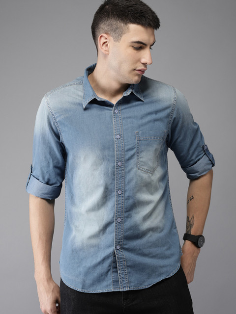 

HERE&NOW Men Blue Regular Fit Faded Casual Chambray Shirt