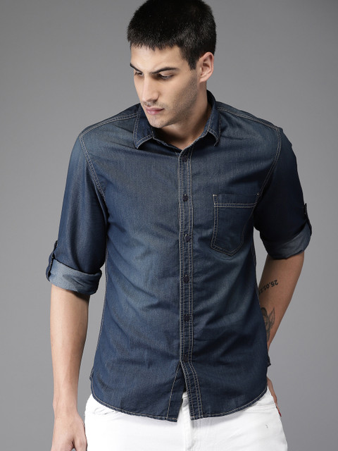 

HERE&NOW Men Blue Regular Fit Faded Casual Shirt