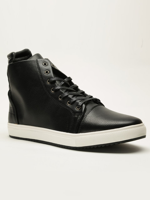

LOCOMOTIVE Men Black Textured Synthetic Leather High-Top Flat Boots