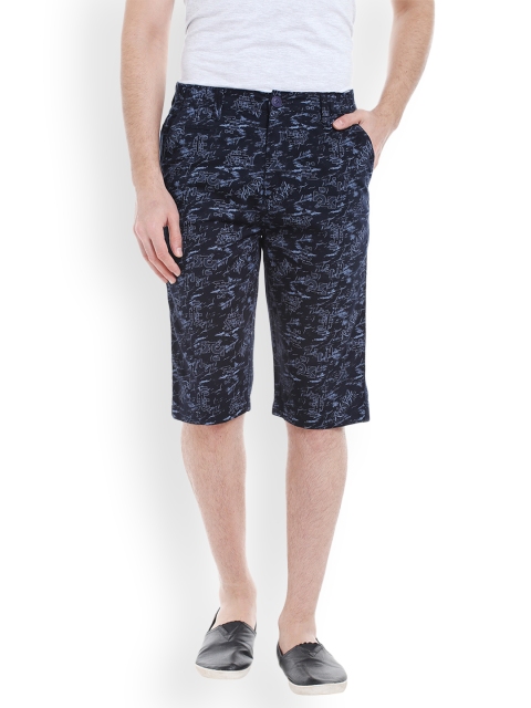 AVOQ Men Navy Blue Printed Regular Fit Shorts