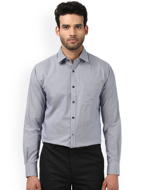 

Raymond Men White & Blue Slim Fit Self Design Formal Shirt