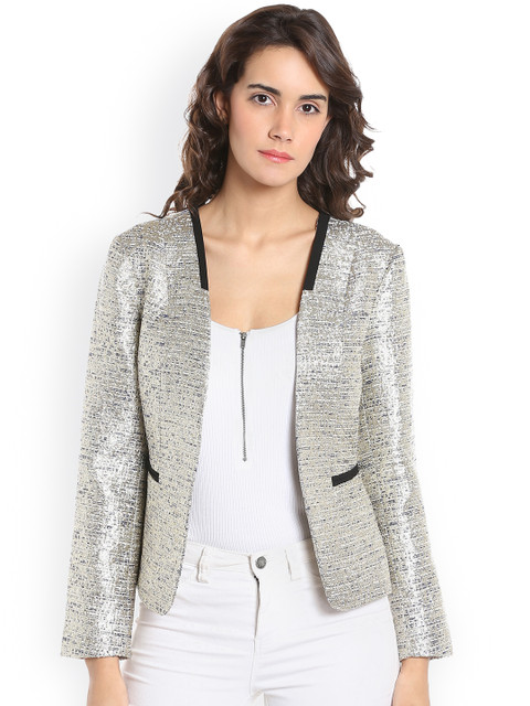 

Vero Moda Women Beige & Gold Self Design Open Front Jacket