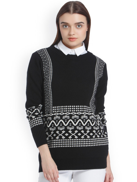 

Vero Moda Women Black & Cream-Coloured Printed Pullover