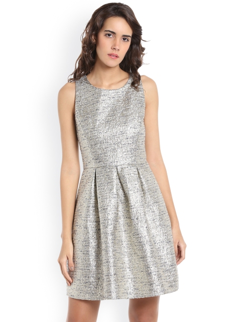 

Vero Moda Women Beige & Gold Self Design Fit and Flare Dress