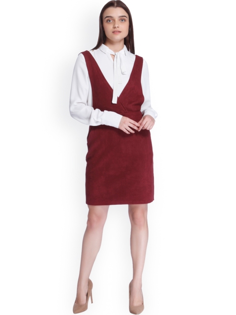 

Vero Moda Women Burgundy Solid Pinafore Dress