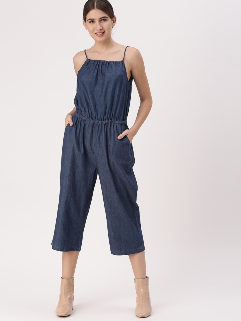 

DressBerry Blue Solid Culotte Jumpsuit