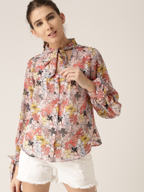

DressBerry Women Cream-Coloured & Pink Regular Fit Printed Casual Shirt