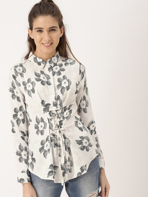 

DressBerry Women Off-White & Black Printed Shirt Style Top