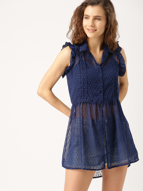 

DressBerry Women Navy Blue Regular Fit Solid Casual Shirt