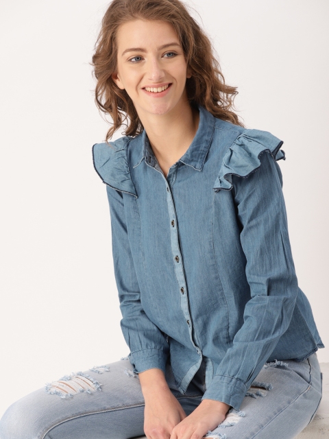 

DressBerry Women Blue Regular Fit Denim Casual Shirt