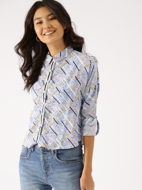 

DressBerry Women Blue & White Regular Fit Printed Casual Shirt