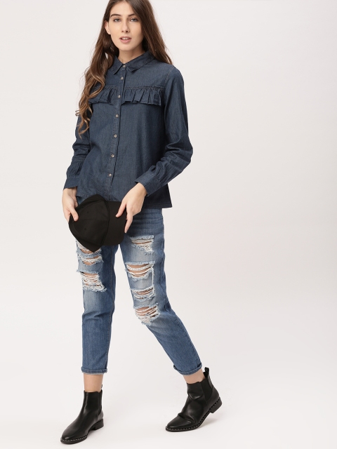 

DressBerry Women Blue Regular Fit Solid Casual Shirt