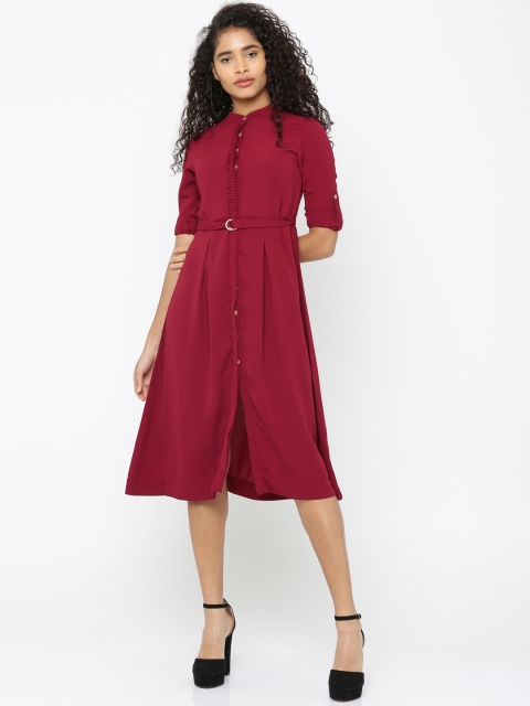 

AND Women Burgundy Solid Shirt Dress