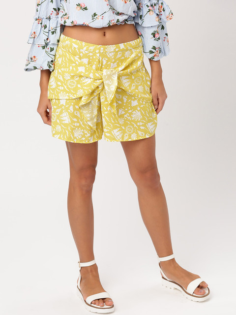 

DressBerry Women Yellow & White Printed Shorts