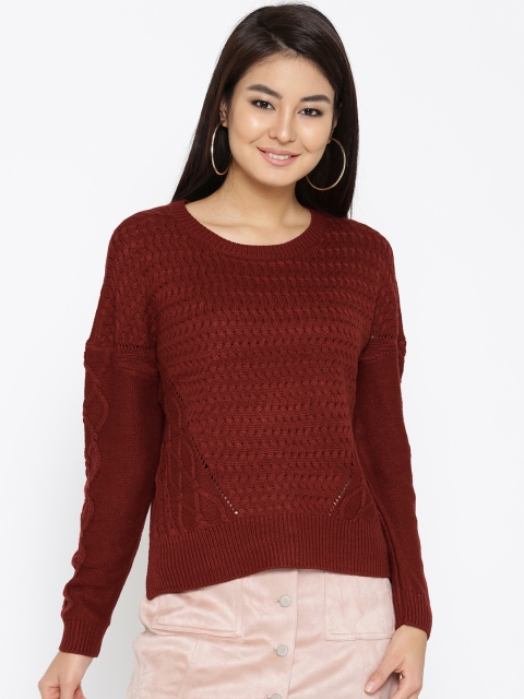 

ONLY Women Rust Brown Self-Design Sweater
