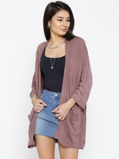 

ONLY Women Mauve Solid Front-Open Longline Cardigan