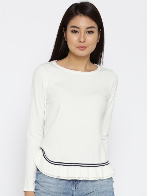

ONLY Women White Solid Pullover