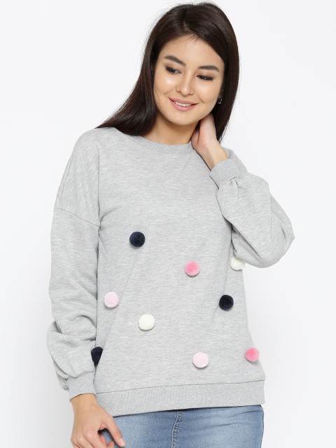 

ONLY Women Grey Melange Solid Sweatshirt