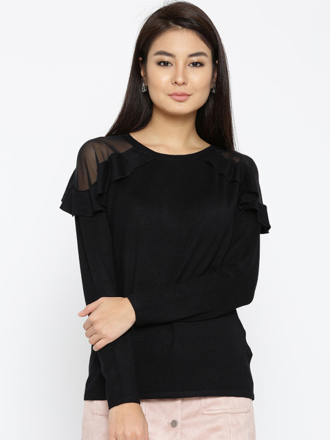 

ONLY Women Black Solid Ruffled Sweater