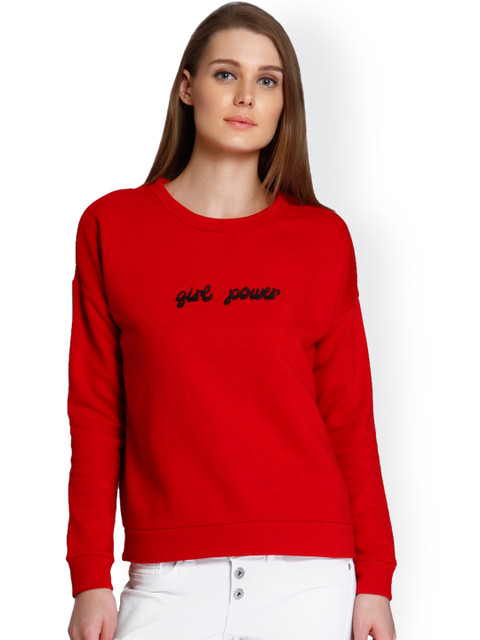 

ONLY Women Red Self Design Sweatshirt