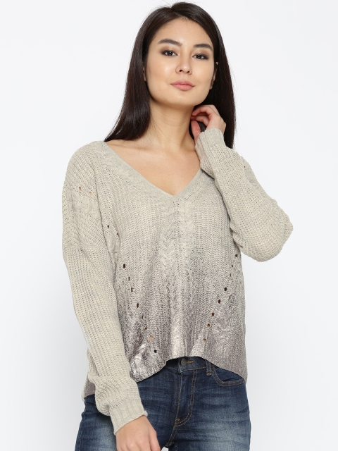 

ONLY Women Beige Self-Design Sweater