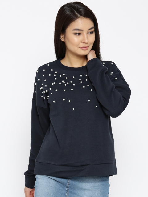 

ONLY Women Navy Solid Sweatshirt, Navy blue