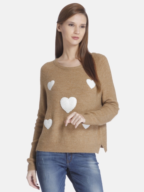 

ONLY Women Brown & White Self Design Sweater