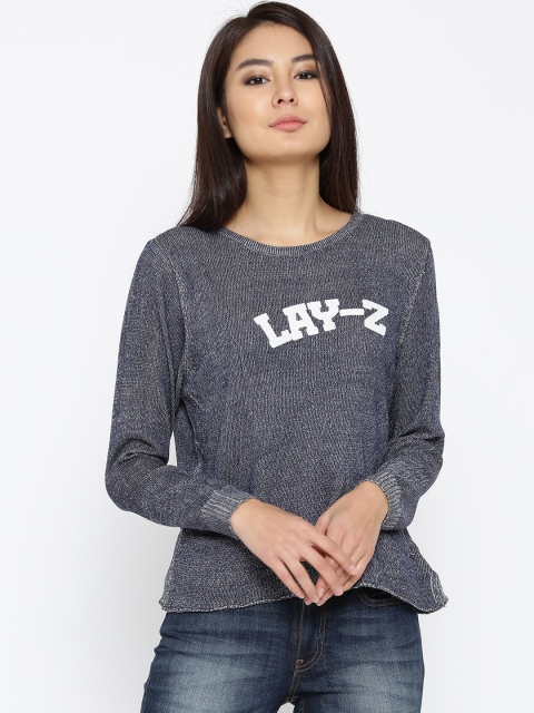 

ONLY Women Navy Solid Top, Navy blue
