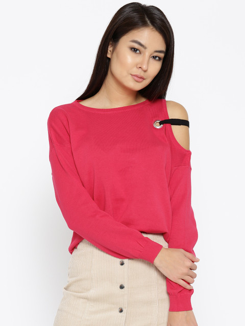 

ONLY Women Pink Solid Pure Cotton Top