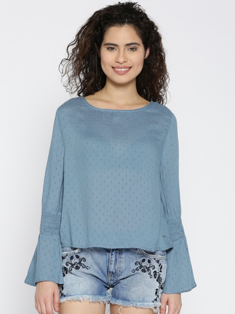 

ONLY Women Blue Self Design Styled Back Top
