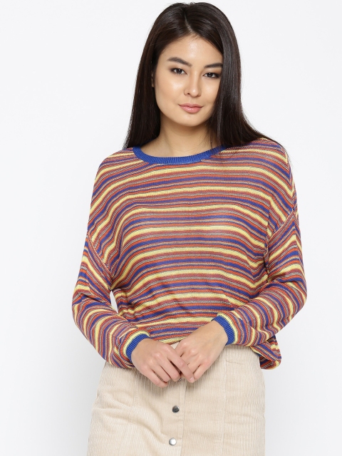

ONLY Women Yellow & Blue Striped Top
