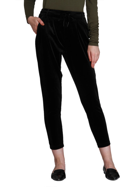 

ONLY Women Black Loose Fit Velvet Solid Regular Trousers