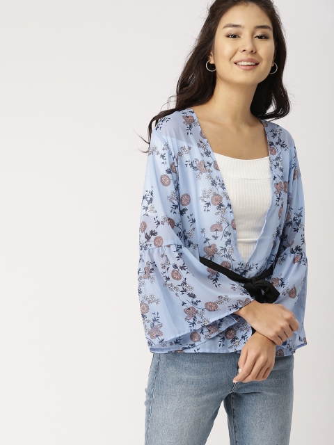 

DressBerry Blue Printed Tie-Up Shrug