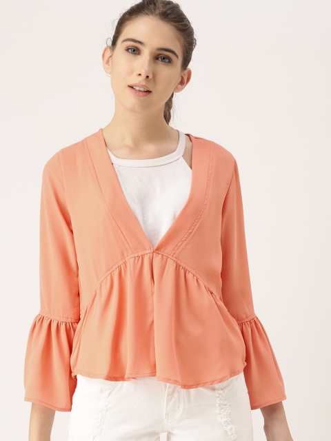 

DressBerry Peach-Coloured Solid Open Front Shrug