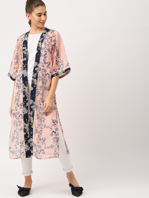 

DressBerry Pink Printed Open Front Shrug