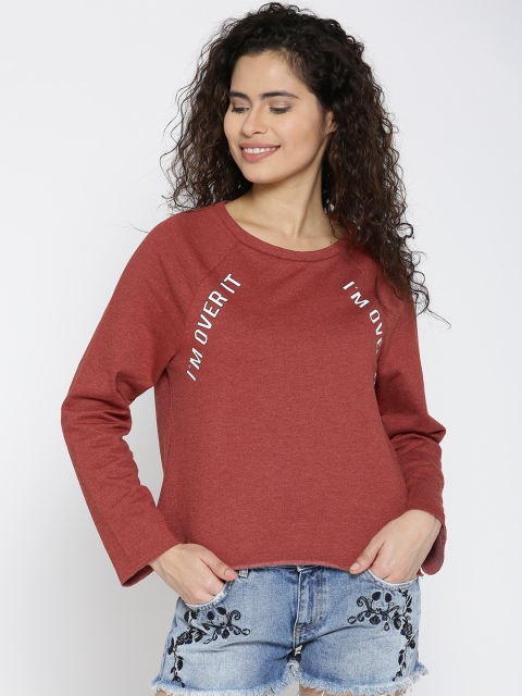 

ONLY Women Rust Red Solid Sweatshirt