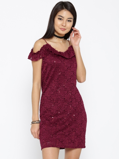 

ONLY Women Maroon Lace Bodycon Dress
