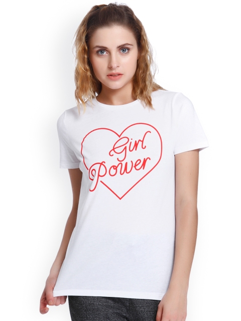 

ONLY Women White Printed Round Neck T-shirt